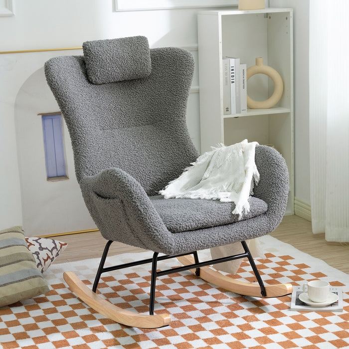 Rocking Chair - With Rubber Leg And Cashmere Fabric, Suitable For Living Room