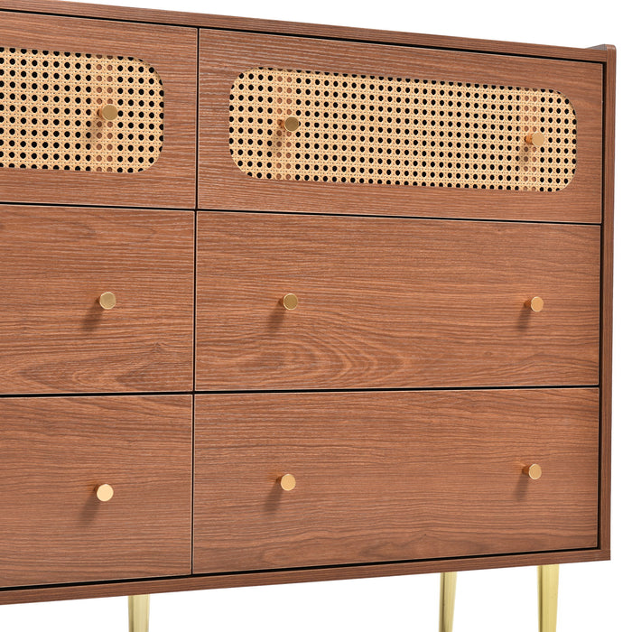 Dresser For Bedroom, Chest Of Drawers, 6 Drawer Dresser, Floor Storage Drawer Cabinet For Home Office - Walnut