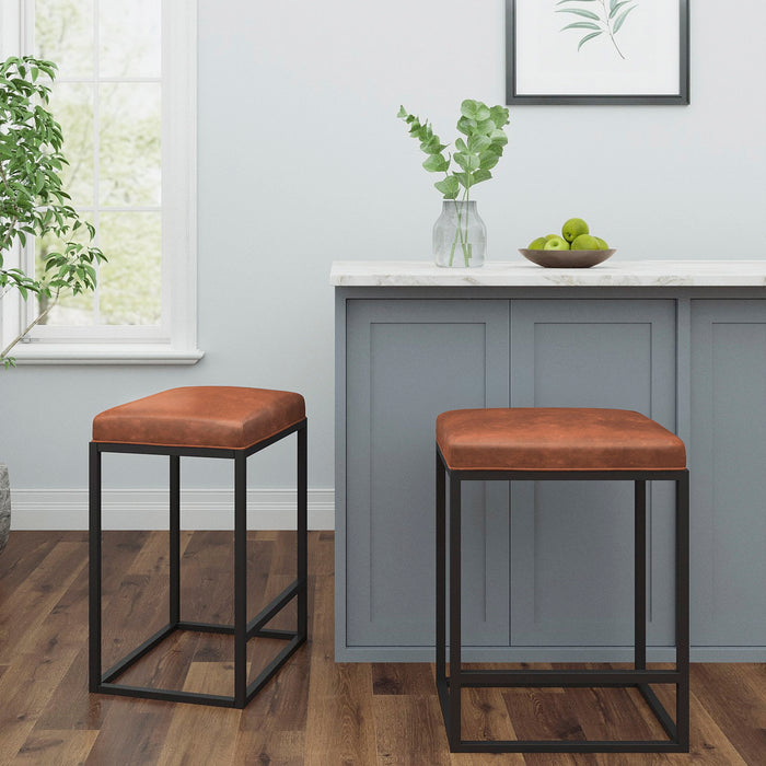 (Set of 2) Riley Indoor Brown Metal Faux Leather Bar Stools