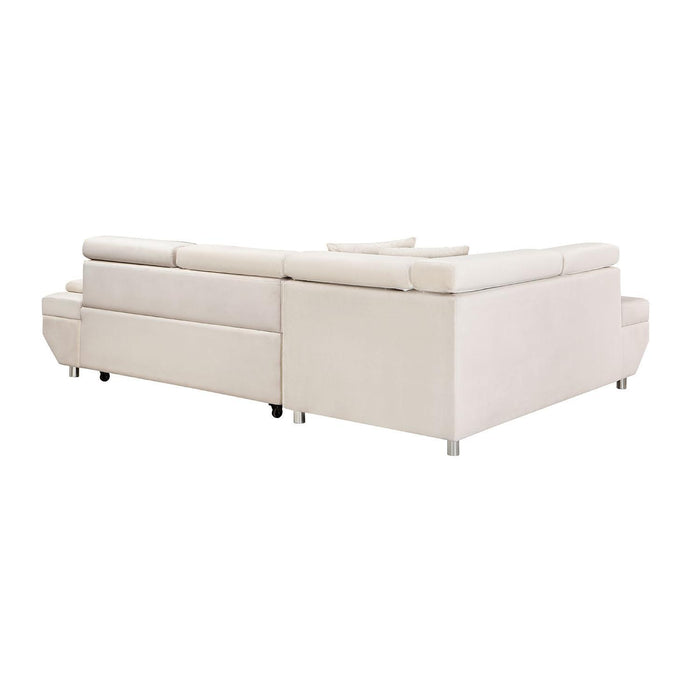 L Shape Sofa, Sleeper Sofa 2 Inch 1 Pull Out Couch Bed, Face Right Pull-Out Bed For Living Room, Metal Legs, Velvet Beige