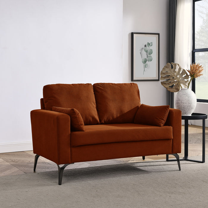 Loveseat Living Room Sofa, With Square Arms And Tight Back, With Two Small Pillows, Corduroy Orange