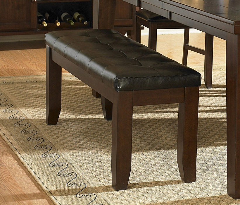 Dark Oak Finish Wooden Bench 1 Piece Faux Leather Upholstered Seat Simple Dining Furniture