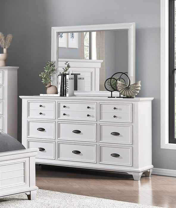 White Finish 1 Piece Dresser Of 9X Drawers Traditional Framing Wooden Bedroom Furniture