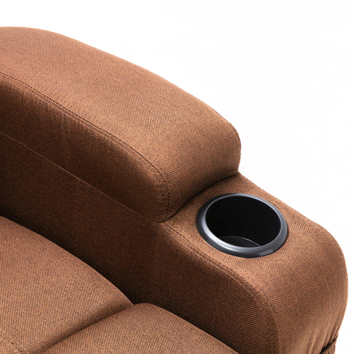 Brown Textile Multi - Purpose Recliner, Heated, Theater Single Recliner, Eight Point Massage, Electric Remote Control, Ring - Pull, Cup Holder, Rocking And Rotate, Rotate 360 Degrees, Suitable For Family