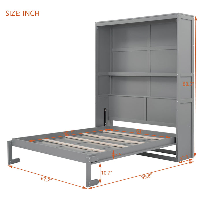 Queen Size Murphy Bed Wall Bed With Shelves, Gray