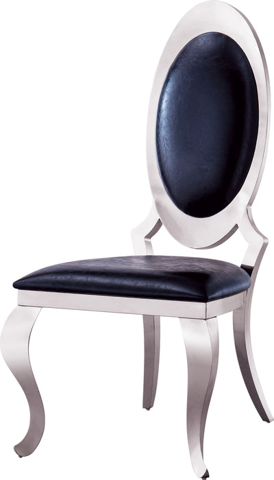Leatherette Dining Chair With Oval Backrest (Set of 2) Stainless Steel Legs