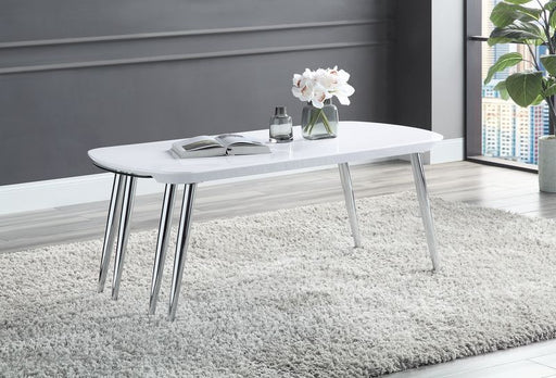 Acme - Coffee Table - White & Chrome Finish Unique Piece Furniture