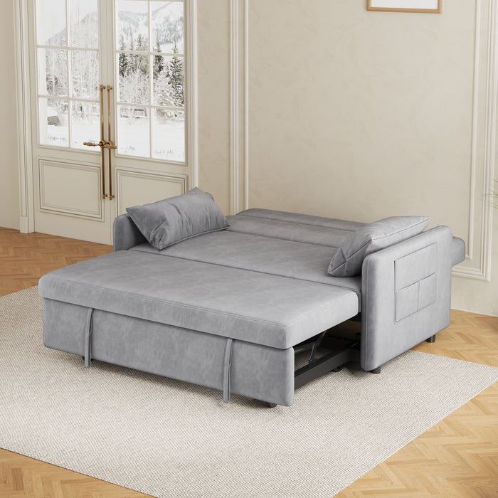 Sofa Pull Out Bed Included Two Pillows 54" Gray Velvet Sofa For Small Spaces