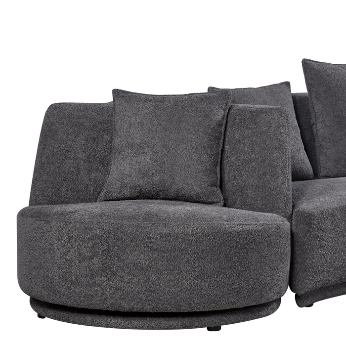 Liyasi Living Room Sofa Set With Luxury Teddy Fleece, 2 Seater, Armchair Swivel 360 Degree - Grey