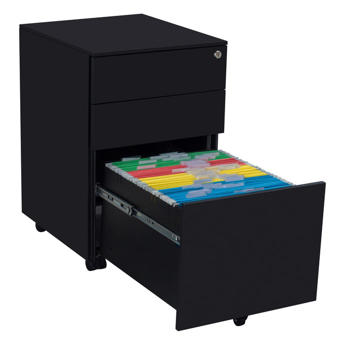 3 Drawer Mobile File Cabinet With Lock Steel File Cabinet For Legal / Letter / A4 / F4 Size, Fully AssembLED Include Wheels, Home / Office Design - Black