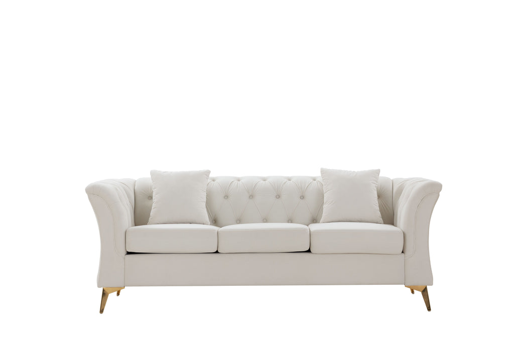 Modern Chesterfield Curved Sofa With Scroll Arms - Beige