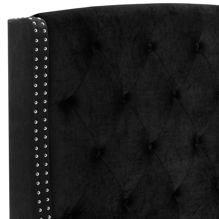 1 Piece Contemporary Style Upholstered Button Tufting Nailhead Trim Demi - Wings Eva Bed Black Finish Wooden Bedroom Furniture