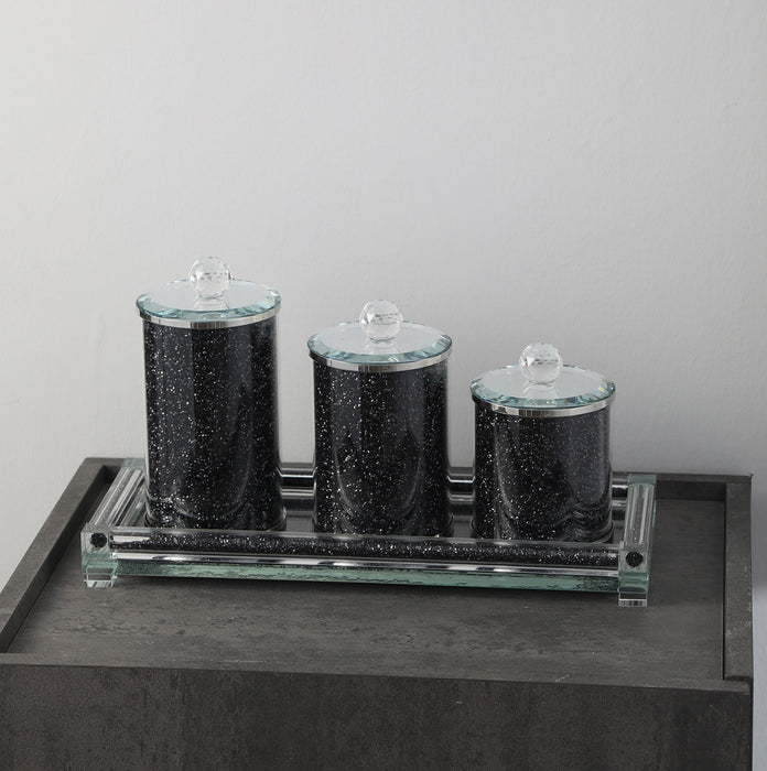 Ambrose Exquisite Three Glass Canister With Tray In Gift Box Black
