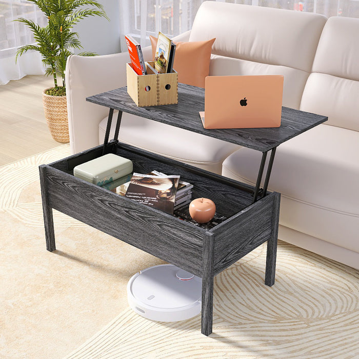 Mdf Lift-Top Coffee Table With Storage For Living Room, Dark Grey Oak