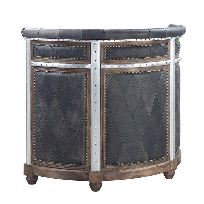 Rahma - Bar Table - Antique Ebony Top Grain Leather & Aluminum Unique Piece Furniture
