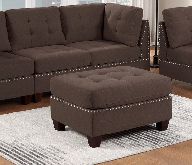 Living Room Furniture Tufted Ottoman Black Coffee Linen Like Fabric 1 Piece Ottoman Cushion Nail Heads Wooden Legs