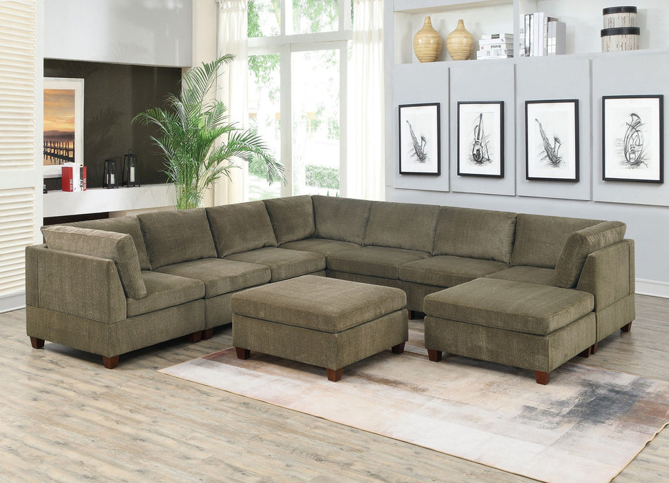 Living Room Furniture Tan Chenille Modular Sectional 9 Piece Set Corner Sectional Modern Couch 3 Corner Wedge 4 Armless Chairs And 2 Ottoman Plywood