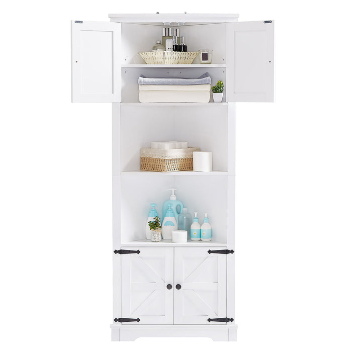 Tall Bathroom Storage Cabinet, Corner Cabinet With Doors And Adjustable Shelf, MDF Board - White
