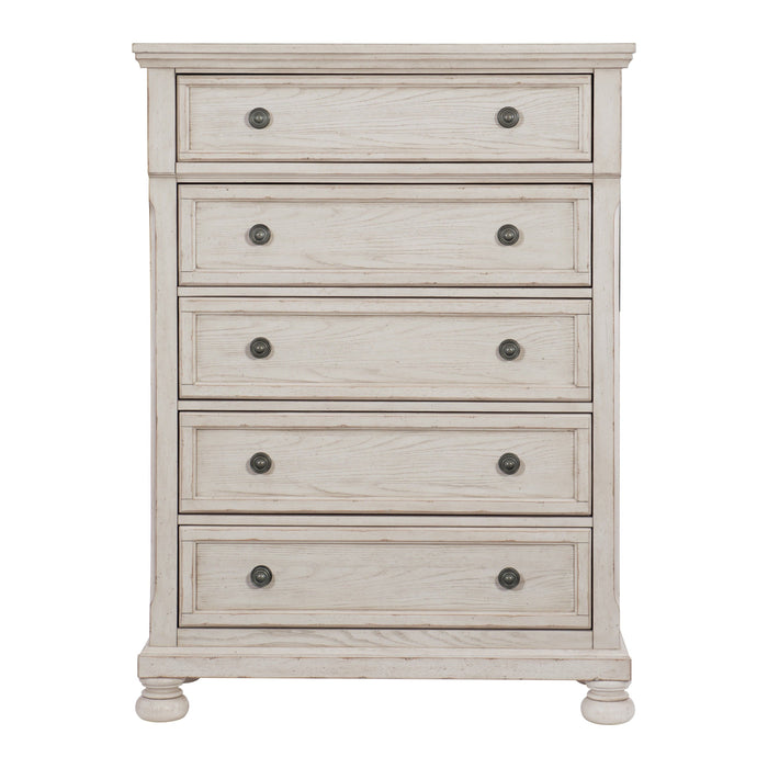 Wire Brushed White Finish 1 Piece Chest Of Drawers With Ball Bearing Glides Transitional Bedroom Furniture