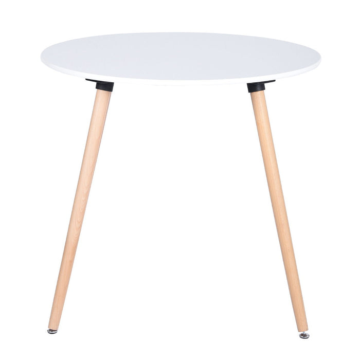 Round Dining Table With Beech Wood Legs, Modern Wooden Kitchen Table For Dining Room Kitchen (White)