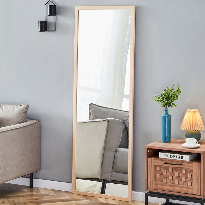Third Generation Packaging Upgrade, Thickened Border, Light Oak Solid Wood Frame Full Length Mirror, Dressing Mirror, Bedroom Entrance, Decorative Mirror, Clothing Store, Mirror