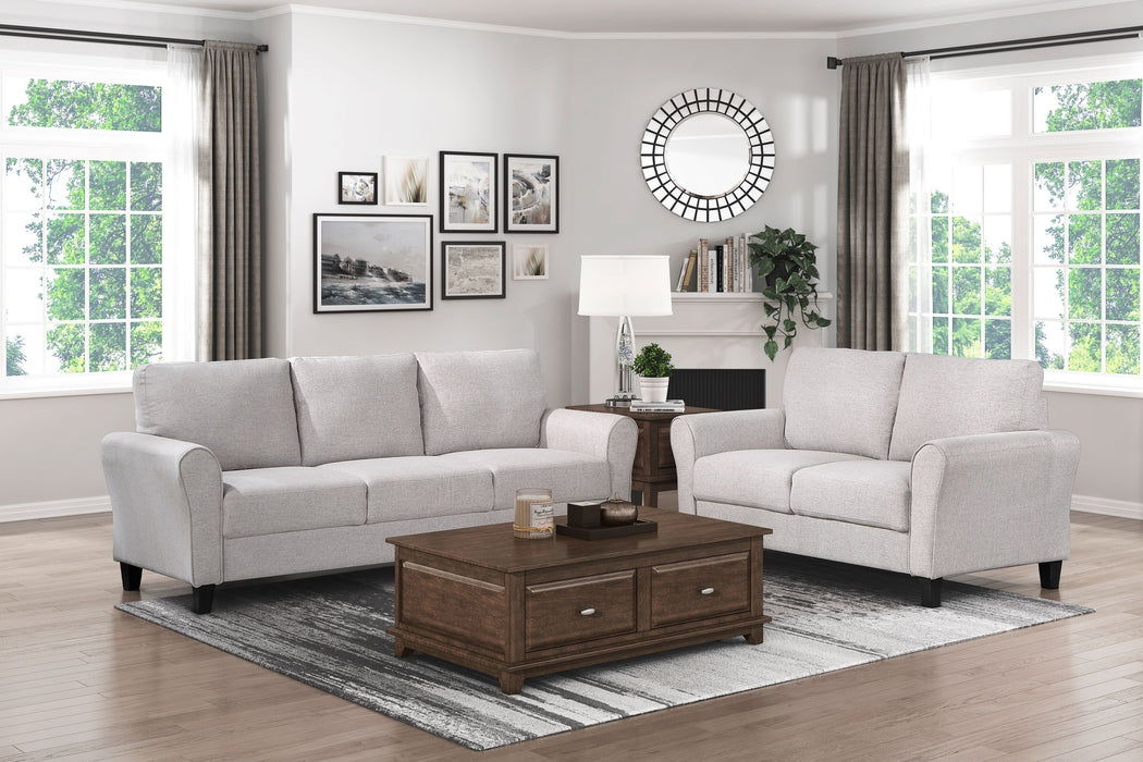 Modern Transitional Sand Hued Textured Fabric Upholstered 1 Piece Sofa Attached Cushions Living Room Furniture