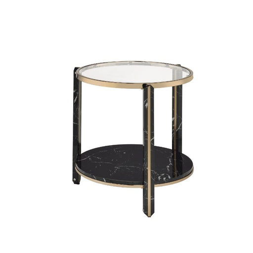 Thistle - End Table - Clear Glass, Faux Black Marble & Champagne Finish Unique Piece Furniture
