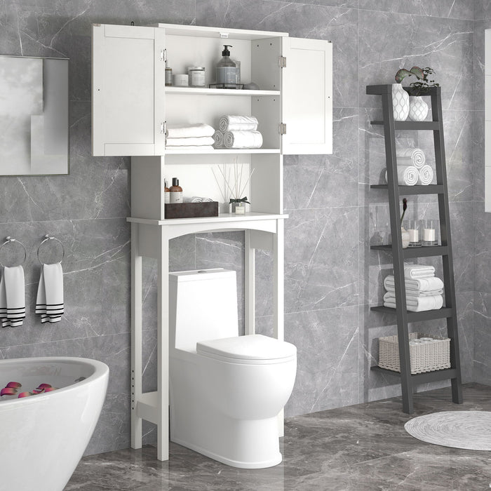 Over-The-Toilet Bathroom Cabinet With Shelf And Two Doors Space - Saving Storage, Easy To Assemble, White
