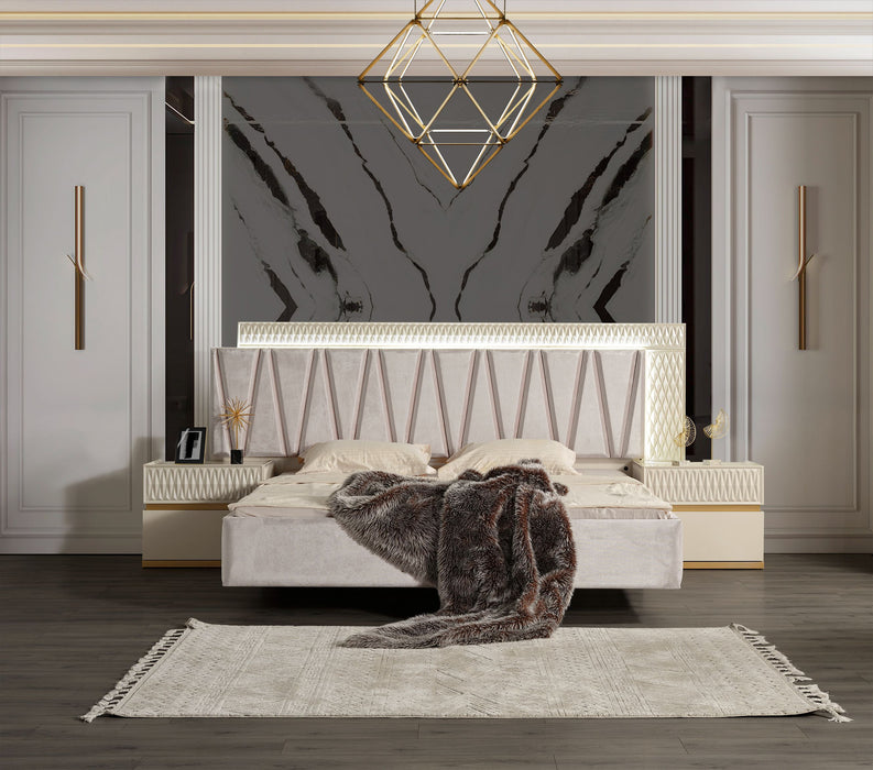 Delfano Modern Style King Bed Made With Wood In Beige
