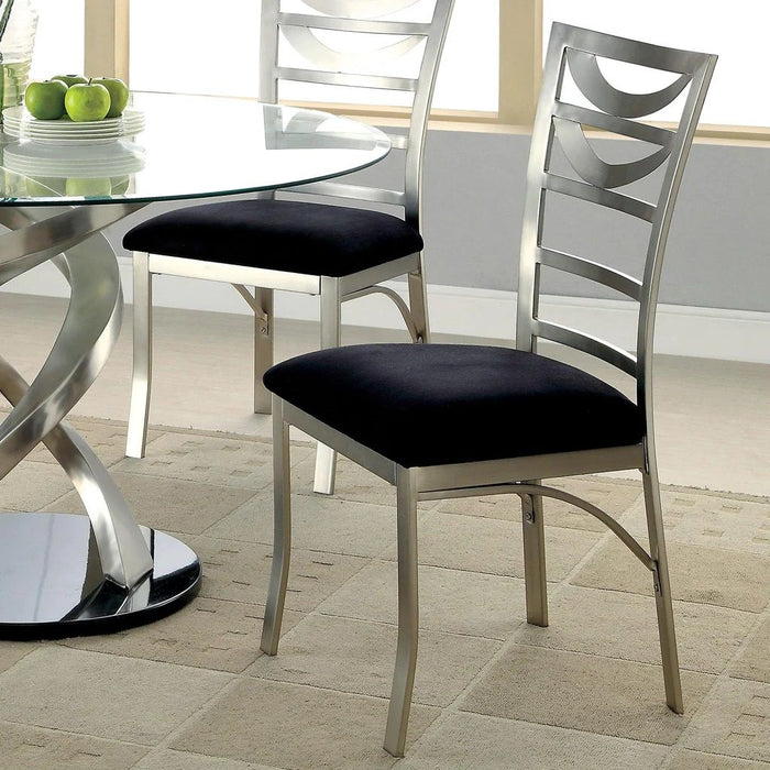 (Set of 2) Black Microfiber And Metal Side Chairs In Silver