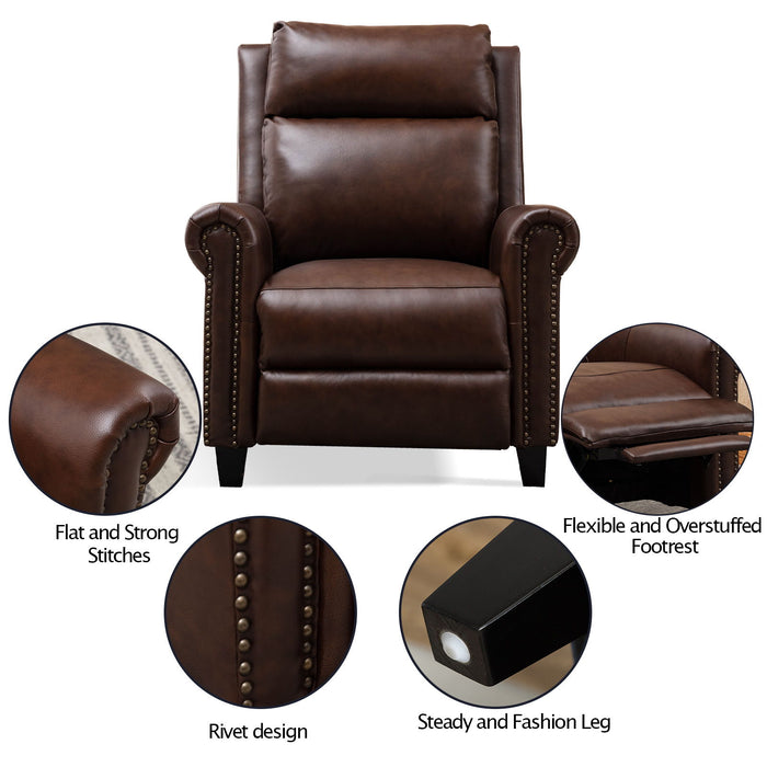 33.5" Wide Genuine Leather Manual Ergonomic Recliner (Leather Material) - Brown