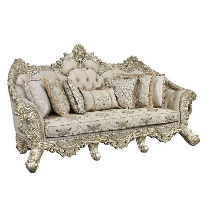 Acme Danae Sofa With 7 Pillows Fabric, Champagne & Gold Finish