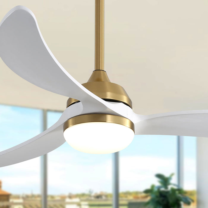 Indoor Ceiling Fan With Dimmable LED Light 3 Solid Wood Blades Remote Control Reversible Dc Motor For Living Room - White