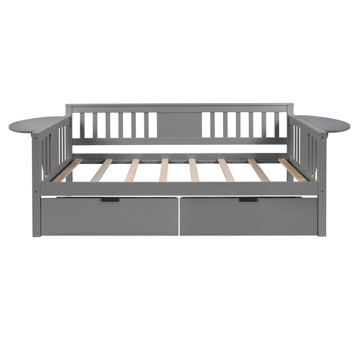 Twin Size Daybed With Two Drawers, Wood Slat Support, Gray
