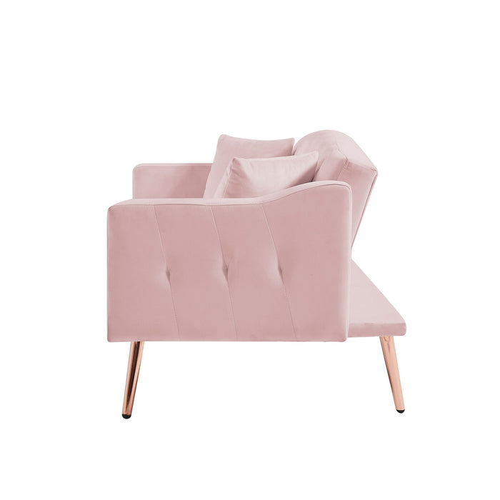 Pink Velvet Sofa Bed - Gold Legs