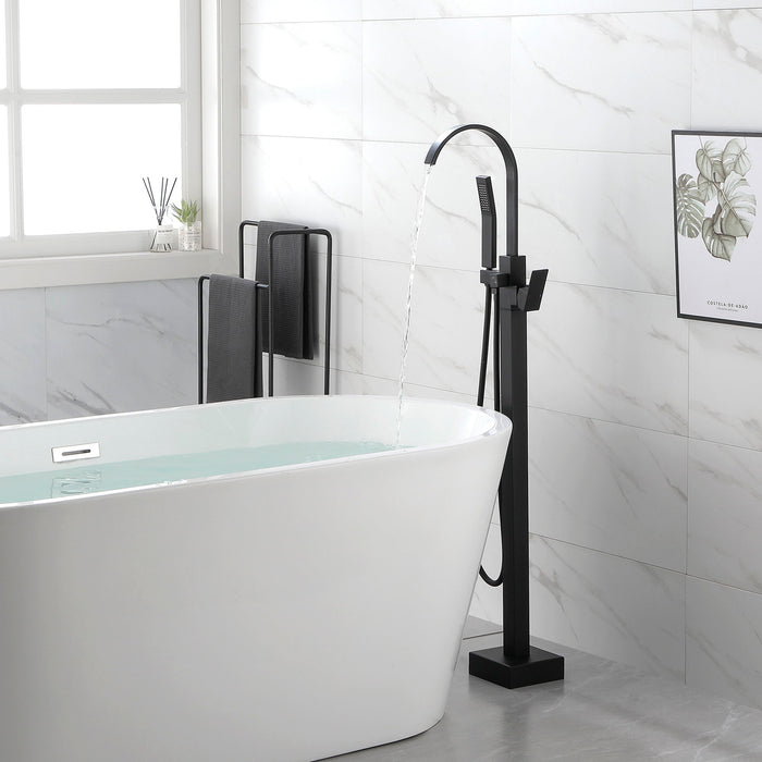 Single Handle Floor Mounted Clawfoot Tub Faucet With Hand Shower - Matte Black