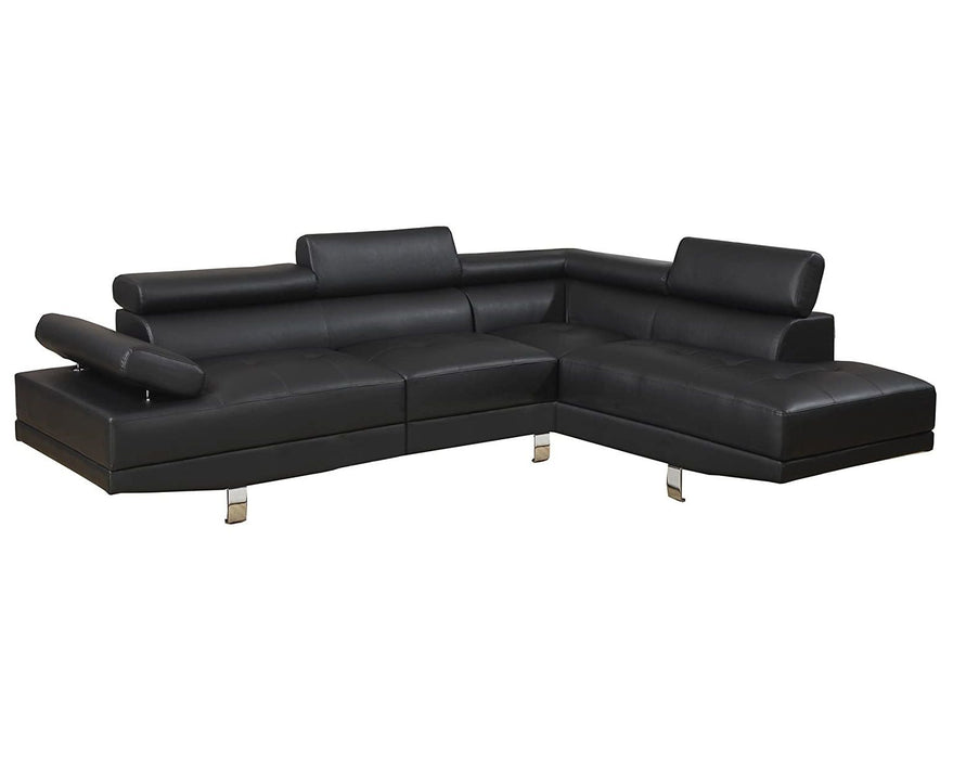 Black Color Sectional Living Room Furniture Faux Leather Adjustable Headrest Right Facing Chaise & Left Facing Sofa