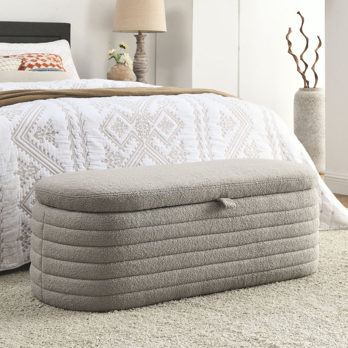 Welike Length Storage Ottoman Bench Upholstered Fabric Storage Bench End Of Bed Stool With Safety Hinge For Bedroom, Living Room, Entryway, Grey Teddy