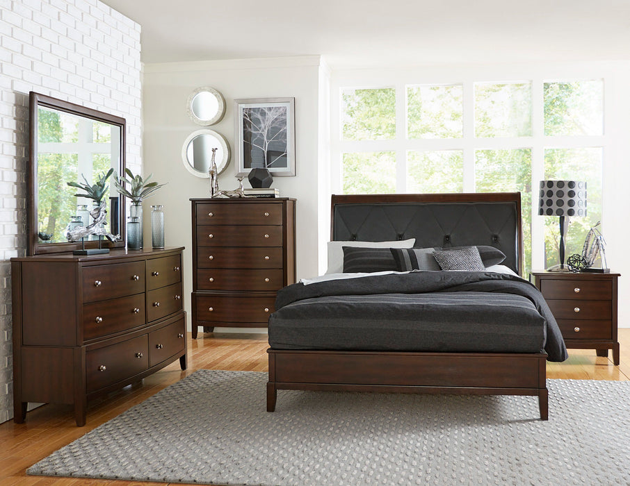 Dark Cherry Finish 1 Piece Chest Of 5 Drawers Satin Nickel Tone Knobs Transitional Style Bedroom Furniture
