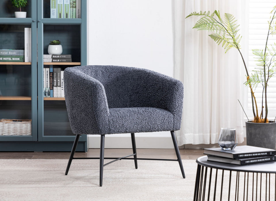 Modern Style 1 Piece Accent Chair Grey Sheep Wool - Like Fabric Covered Metal Legs Stylish Living Room Furniture