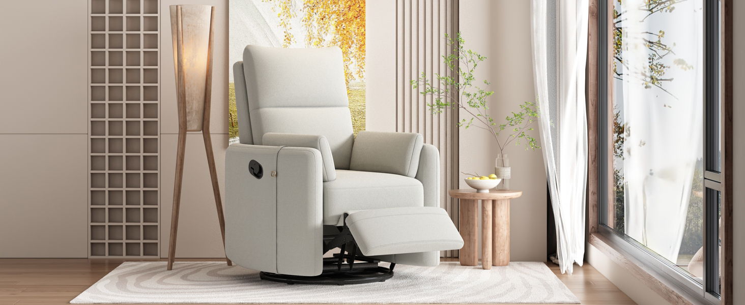 360 Degree Swivel Recliner Theater Recliner Manual Rocker Recliner Chair With Two Removable Pillows For Living Room, Beige