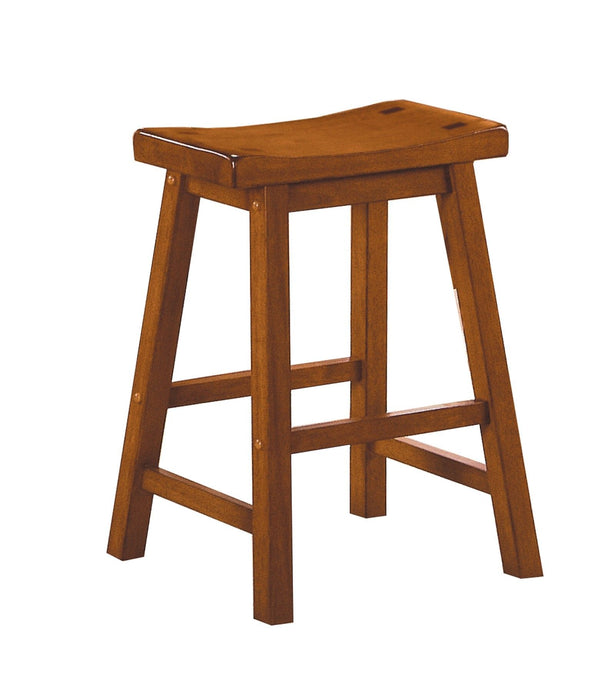Casual Dining 24 Inch Counter Height Stools 2 Pieces Set Saddle Seat Solid Wood Oak Finish Home Furniture