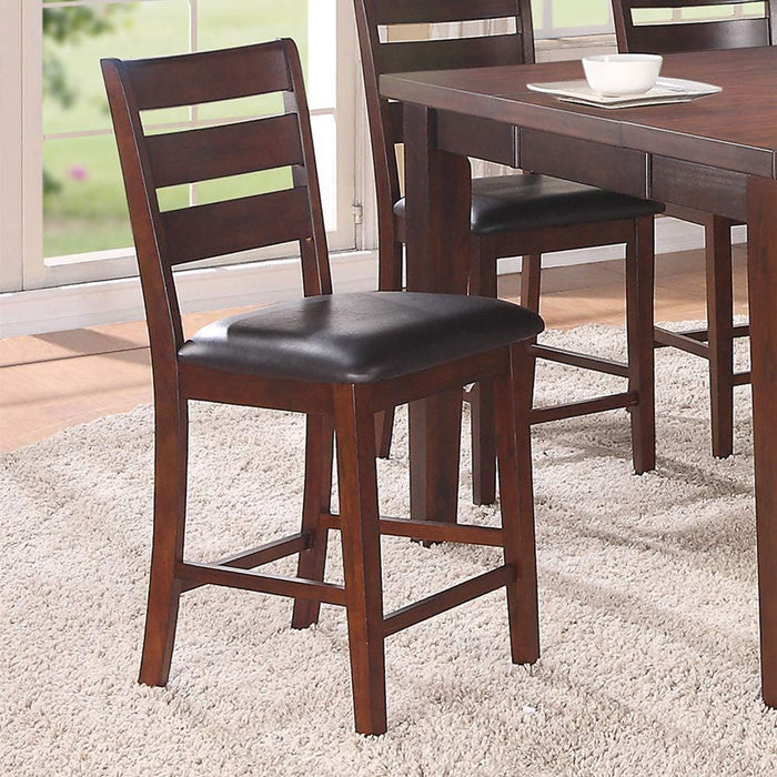 (Set of 2) Chairs Dining Room Furniture Antique Walnut Wood Finish Cushioned Solid Wood Counter Height Chairs Faux Leather Cushion