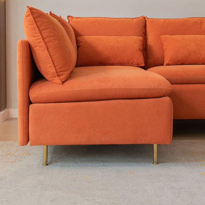 Modular L-Shaped Corner Sofa, Left Hand Facing Sectional Couch, Orange Cotton Linen