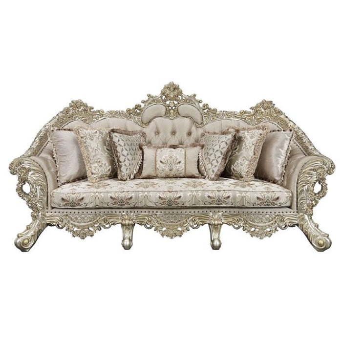 Acme Danae Sofa With 7 Pillows Fabric, Champagne & Gold Finish