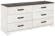 Shawburn - White / Black / Gray - Six Drawer Dresser - Pewter-tone Pulls Unique Piece Furniture