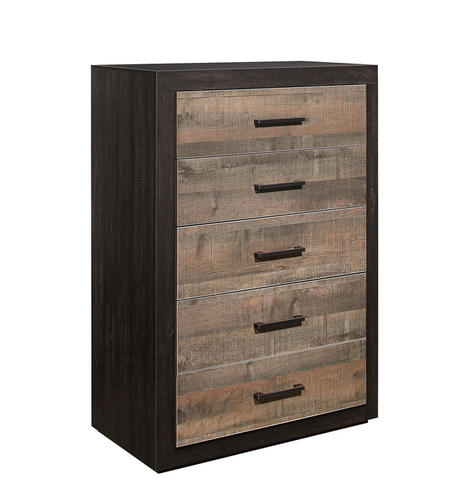 Contemporary Two Tone Finish 1 Piece Chest Of Drawers Faux Wood Veneer Bedroom Furniture