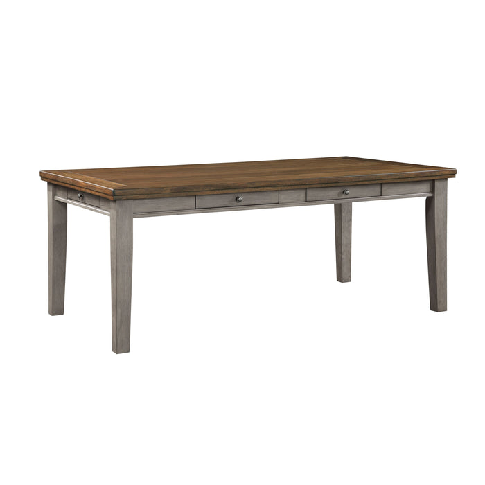 Traditional Style Dining Table With 6 Drawers Gray And Cherry Finish Wooden Dining Room Furniture