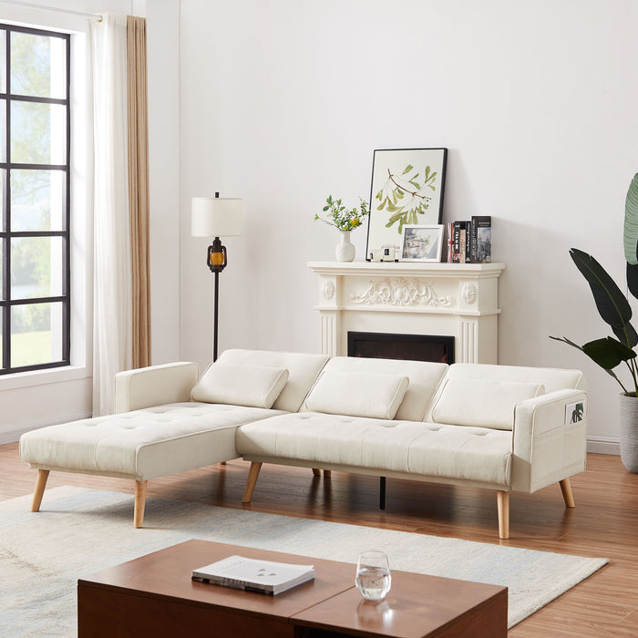 Convertible Sectional Sofa Sleeper, Left Facing L-Shaped Sofa Counch For Living Room - Ivory