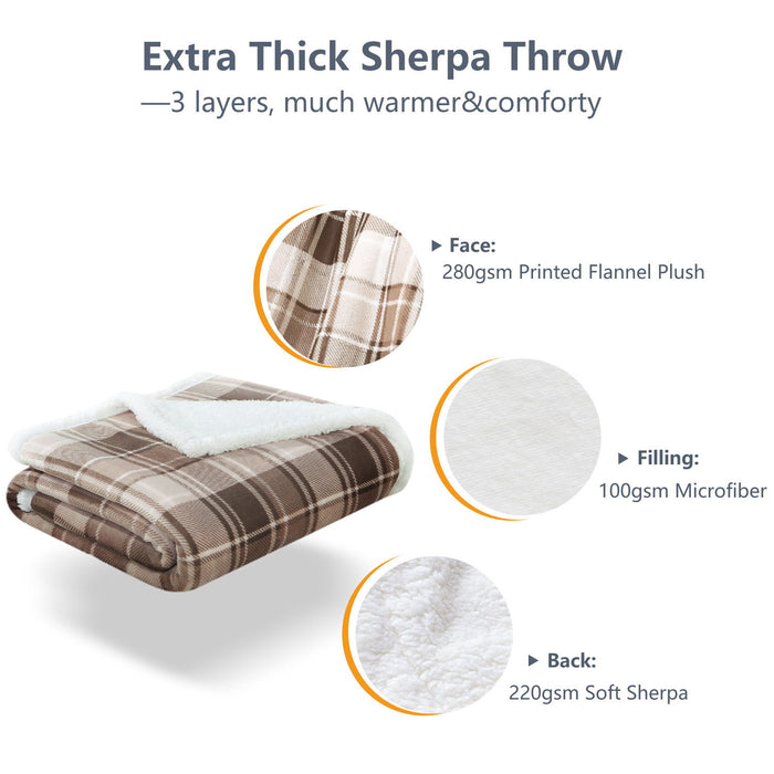 Plaid Flannel Sherpa Throw Blanket - Brown